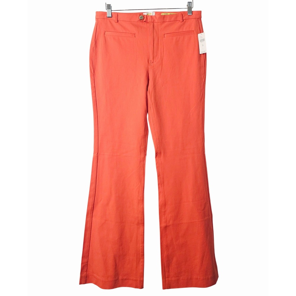 Maeve Anthropologie Stretch Slim Bootcut Trousers Orange High Rise Flare 10 NWT